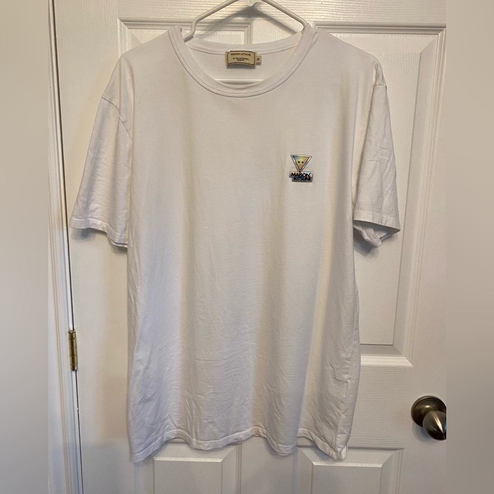 MAISON KITSUNE Triangle Hologram Fox Patch Men’s Cotton T-Shirt Size XL White